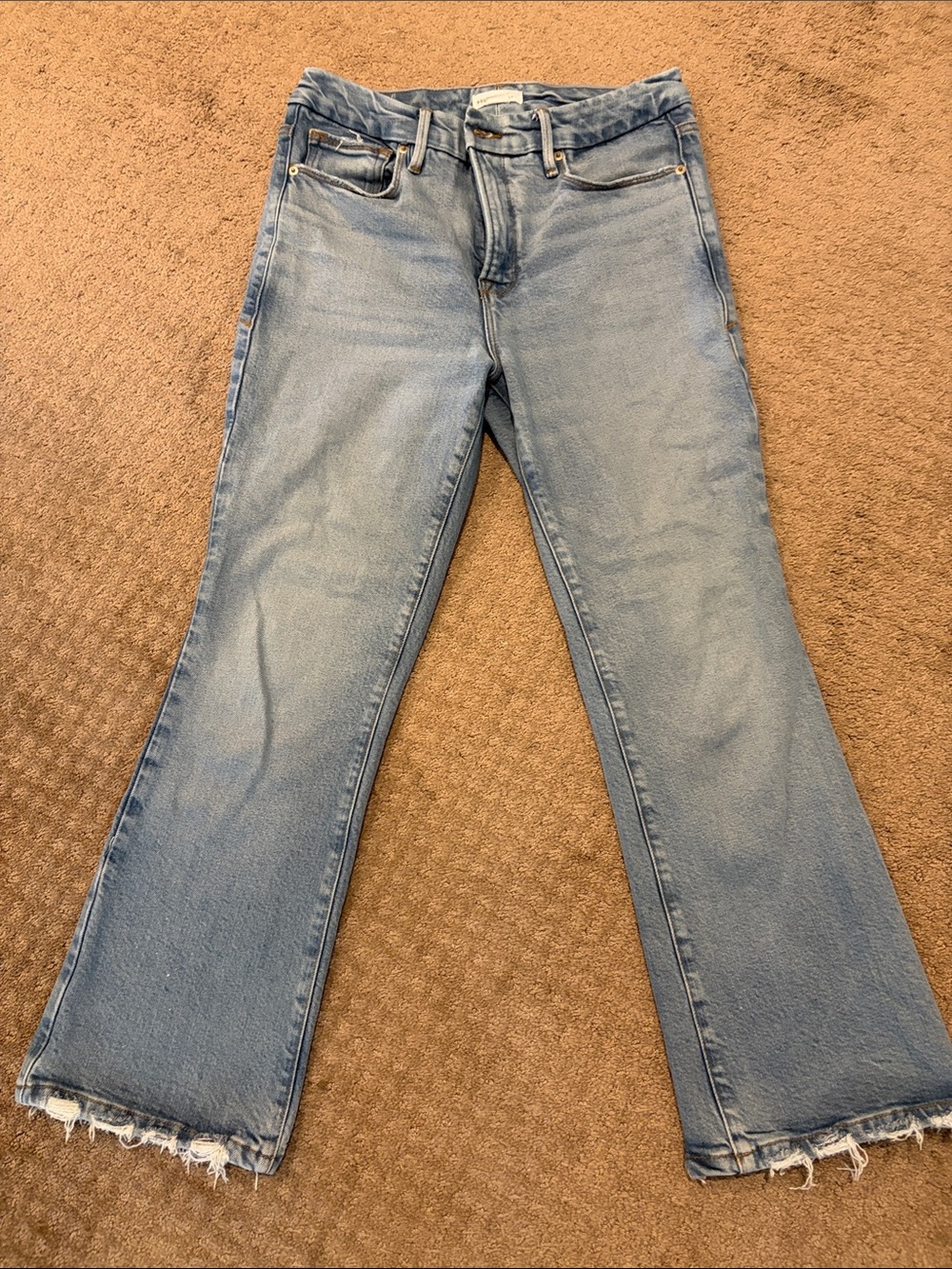 Good American Crop Flare Jeans with Frayed Hem